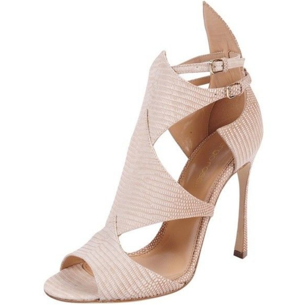 Sergio Rossi nude lizard embossed textured Heels